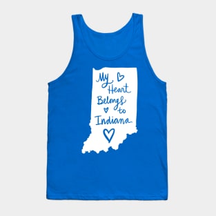 My Heart Belongs To Indiana: Hoosier State Pride Calligraphy Art State Silhouette Tank Top